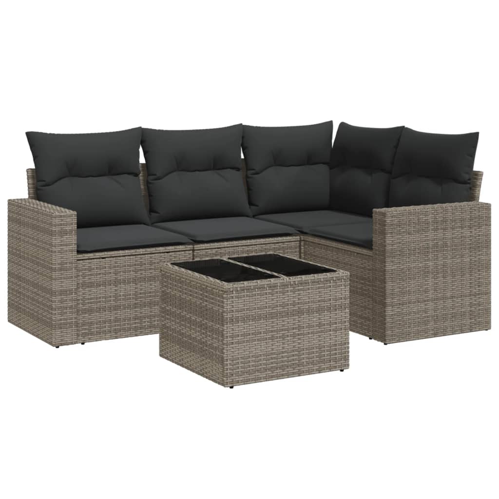 Set Divano da Giardino 5 pz con Cuscini-Sofa da Giardino-Divanetto da esterno Grigio in Polyrattan 263742