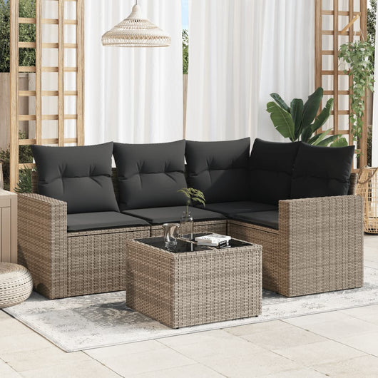 Set Divano da Giardino 5 pz con Cuscini-Sofa da Giardino-Divanetto da esterno Grigio in Polyrattan 263742