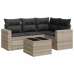 Set Divano da Giardino 5pz con Cuscini-Sofa da Giardino-Divanetto da esterno Grigio Chiaro Polyrattan 522818