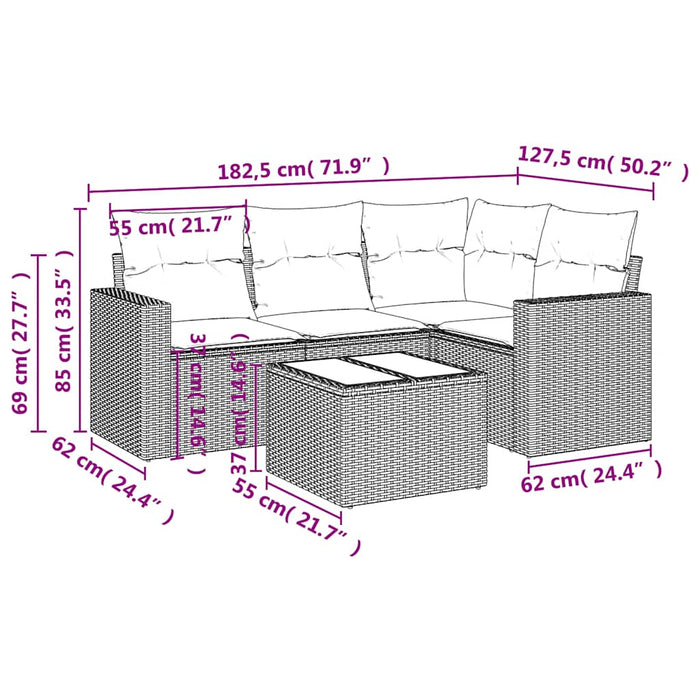 Set Divano da Giardino 5pz con Cuscini-Sofa da Giardino-Divanetto da esterno Grigio Chiaro Polyrattan 522818