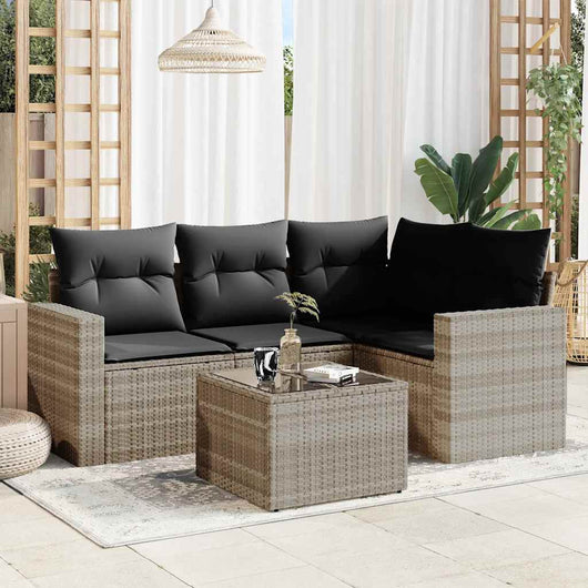 Set Divano da Giardino 5pz con Cuscini-Sofa da Giardino-Divanetto da esterno Grigio Chiaro Polyrattan 522818