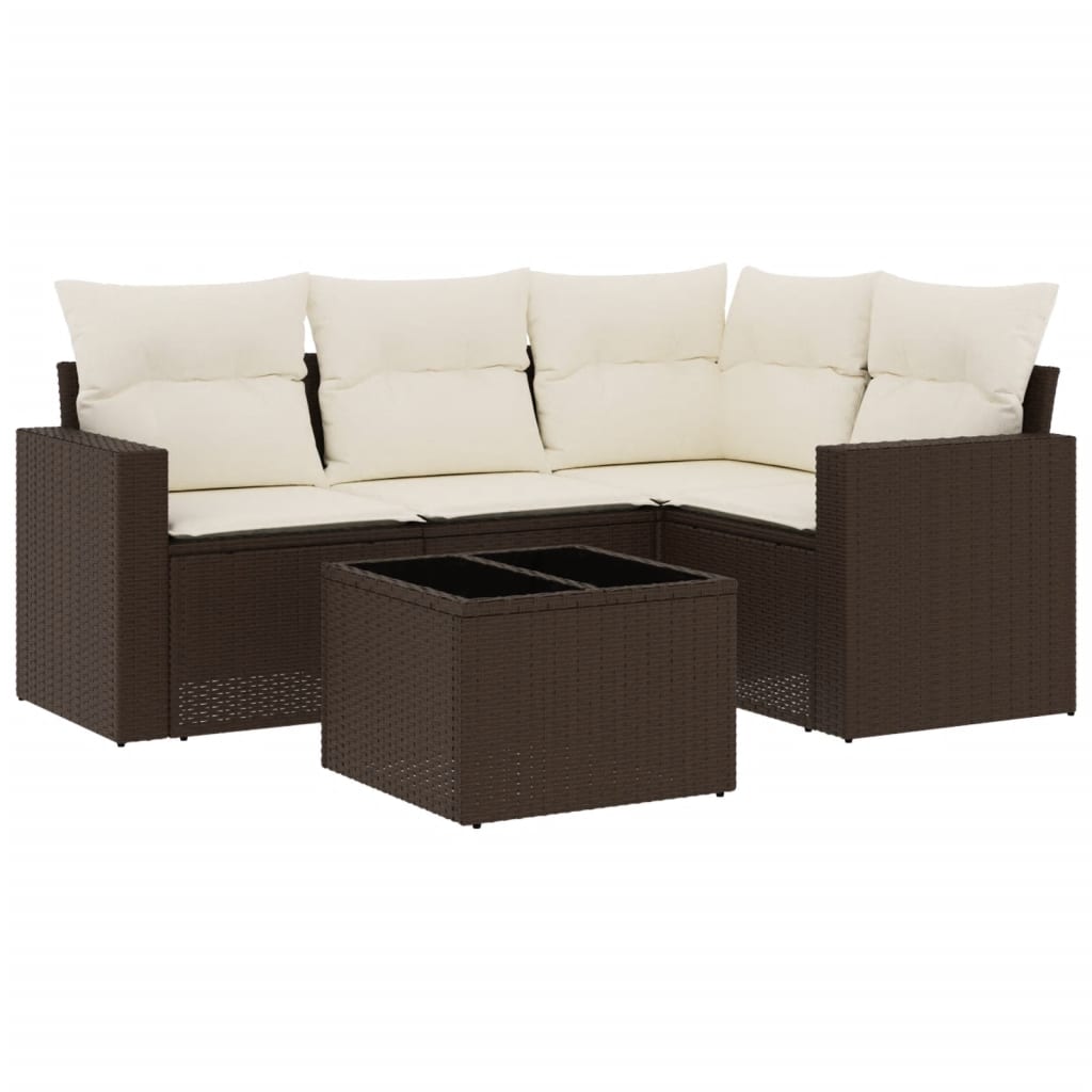 Set Divano da Giardino 5 pz con Cuscini-Sofa da Giardino-Divanetto da esterno Marrone in Polyrattan 529424