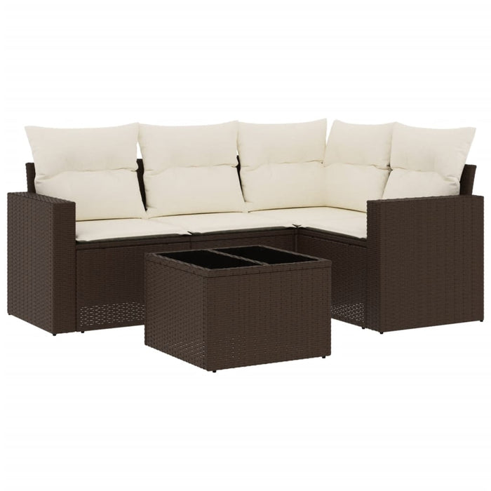 Set Divano da Giardino 5 pz con Cuscini-Sofa da Giardino-Divanetto da esterno Marrone in Polyrattan 529424