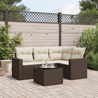 Set Divano da Giardino 5 pz con Cuscini-Sofa da Giardino-Divanetto da esterno Marrone in Polyrattan 529424