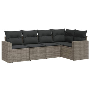Set Divano da Giardino 5 pz con Cuscini-Sofa da Giardino-Divanetto da esterno Grigio in Polyrattan 976722
