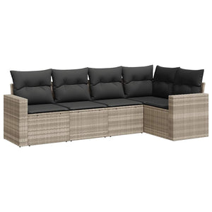 Set Divano da Giardino 5pz con Cuscini-Sofa da Giardino-Divanetto da esterno Grigio Chiaro Polyrattan 755411
