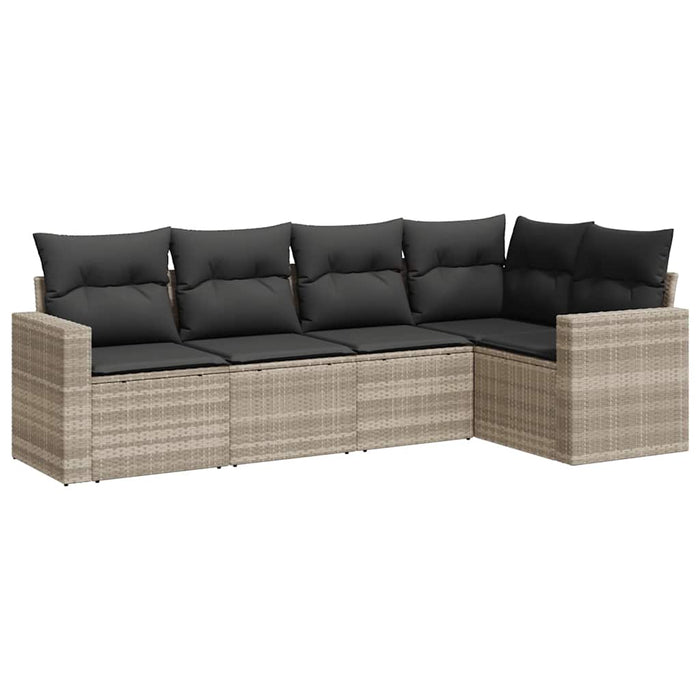 Set Divano da Giardino 5pz con Cuscini-Sofa da Giardino-Divanetto da esterno Grigio Chiaro Polyrattan 755411