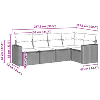 Set Divano da Giardino 5pz con Cuscini Grigio Chiaro Polyrattan