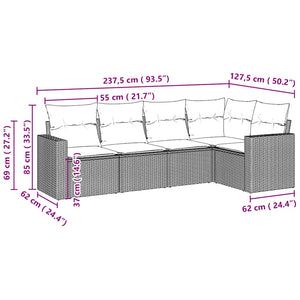 Set Divano da Giardino 5pz con Cuscini Grigio Chiaro Polyrattan