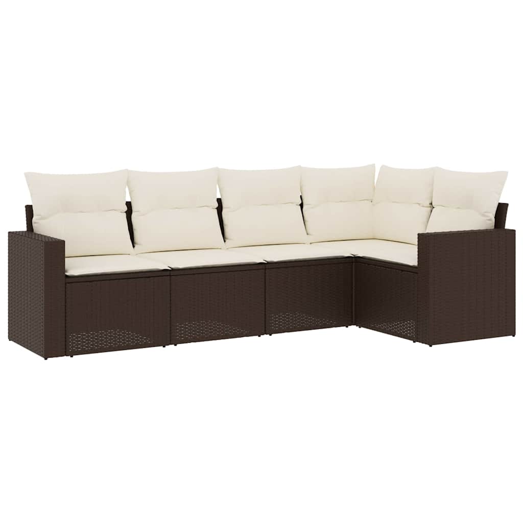 Set Divano da Giardino 5 pz con Cuscini Marrone in Polyrattan 3218923
