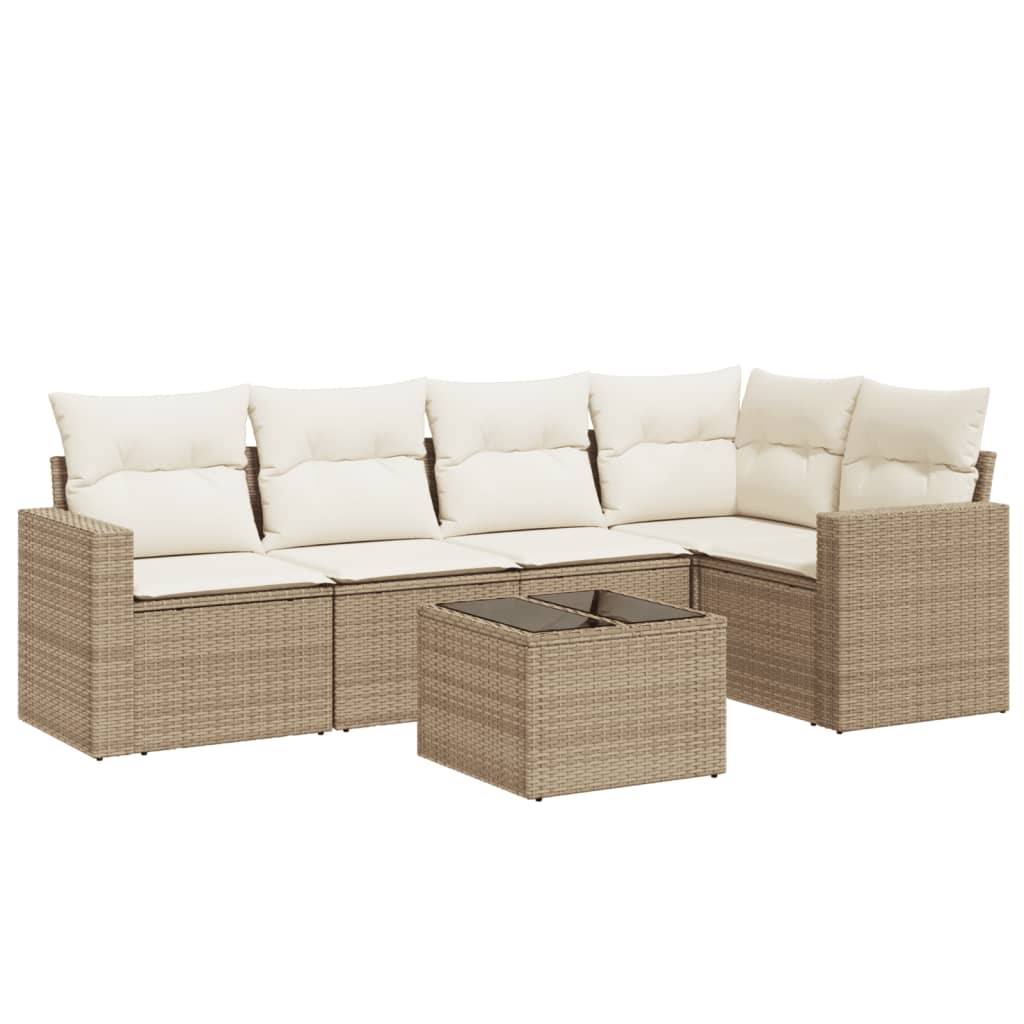 Set Divano da Giardino 6 pz con Cuscini Beige in Polyrattan