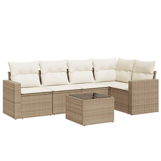 Set Divano da Giardino 6 pz con Cuscini Beige in Polyrattan