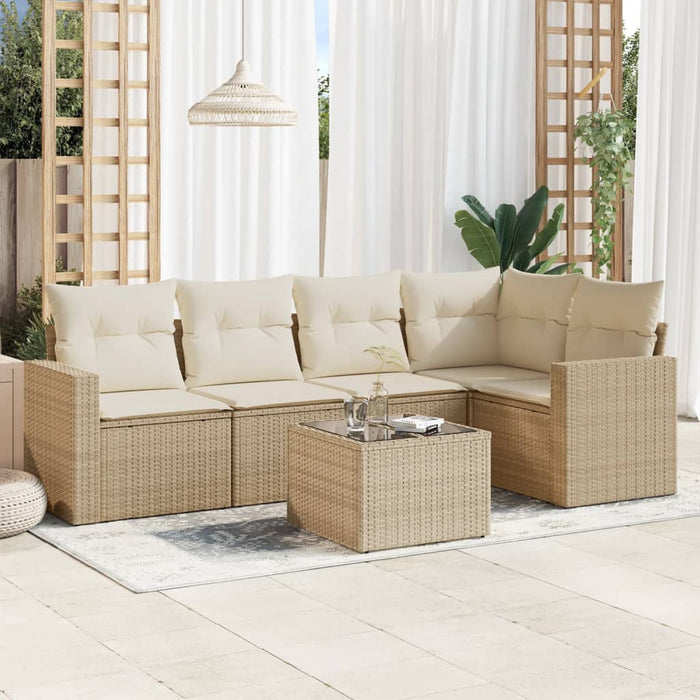 Set Divano da Giardino 6 pz con Cuscini Beige in Polyrattan