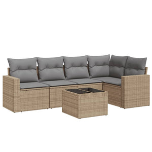 Set Divano da Giardino 6 pz con Cuscini Beige in Polyrattan