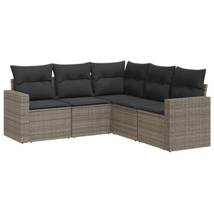Set Divano da Giardino 5 pz con Cuscini-Sofa da Giardino-Divanetto da esterno Grigio in Polyrattan 889901