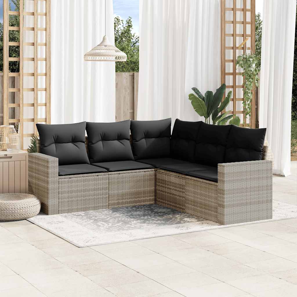 Set Divano da Giardino 5pz con Cuscini-Sofa da Giardino-Divanetto da esterno Grigio Chiaro Polyrattan 120224