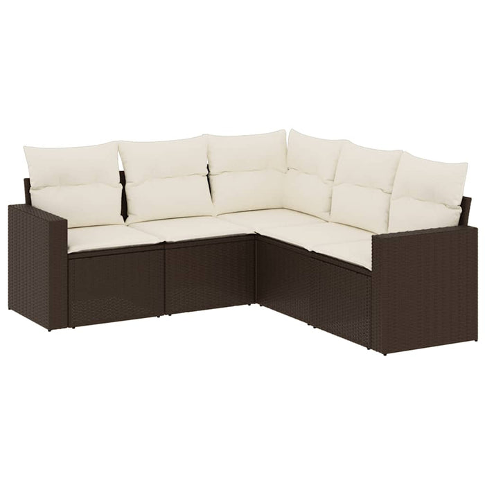 Set Divano da Giardino 5 pz con Cuscini-Sofa da Giardino-Divanetto da esterno Marrone in Polyrattan 850964