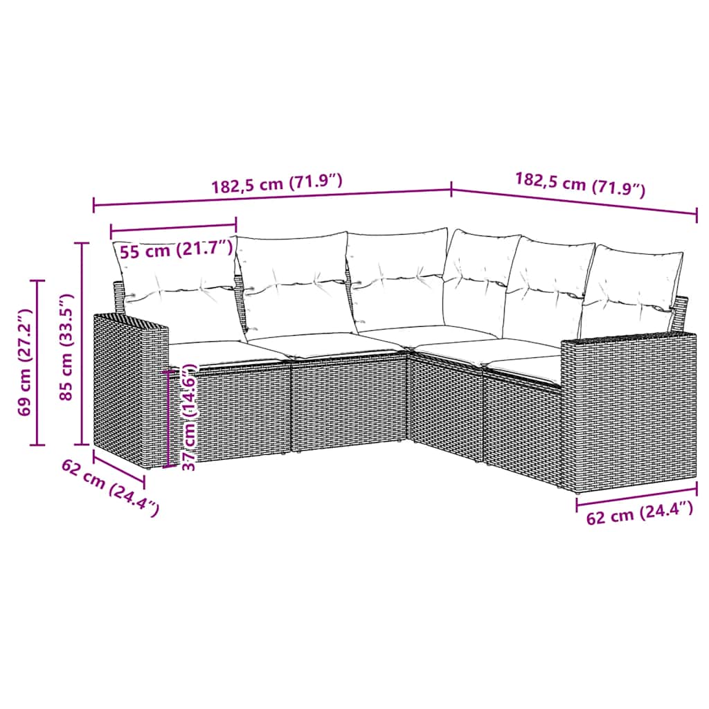 Set Divano da Giardino 5 pz con Cuscini Marrone in Polyrattan 3218943