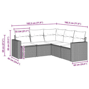 Set Divano da Giardino 5 pz con Cuscini Marrone in Polyrattan 3218943