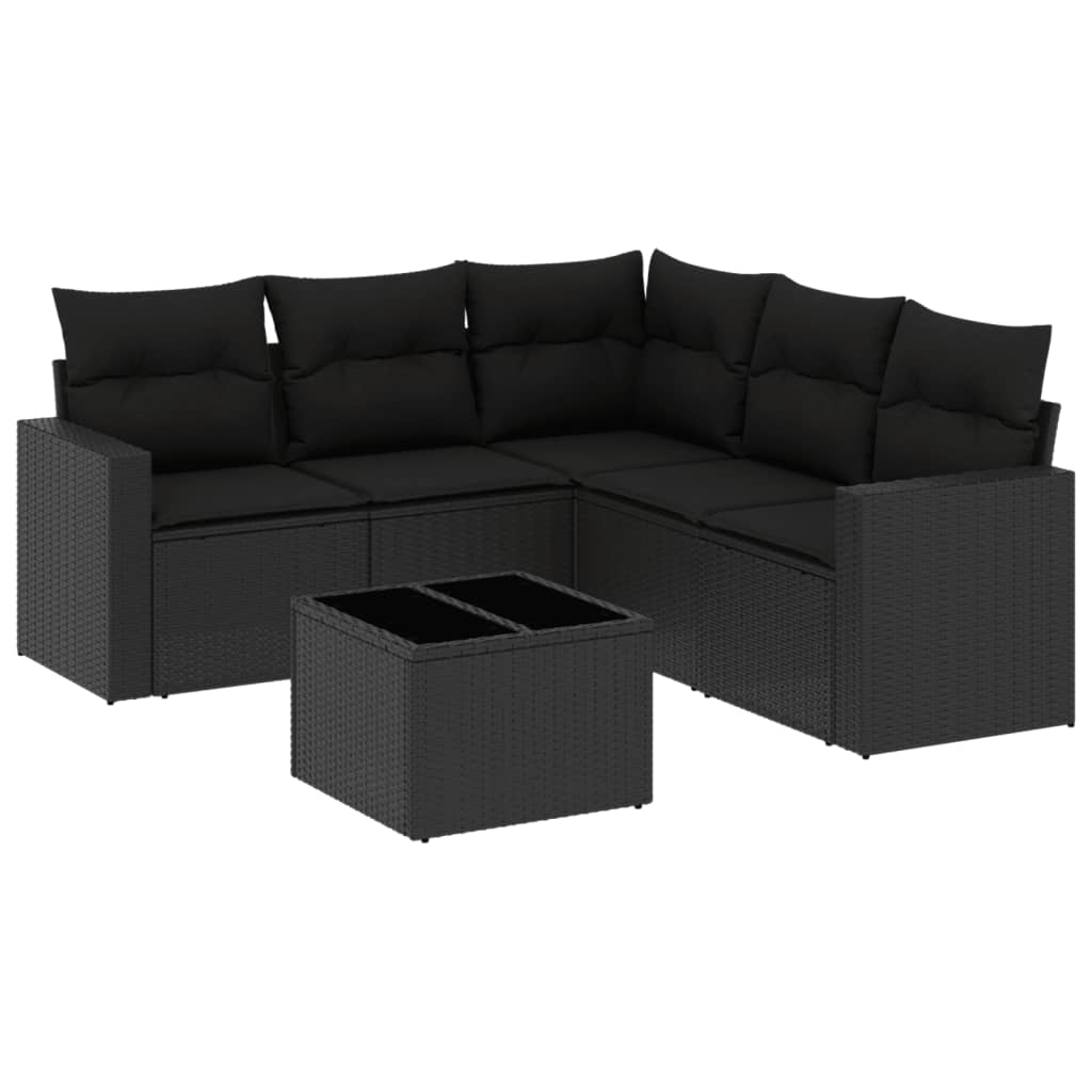 Set Divano da Giardino 6 pz con Cuscini Nero in Polyrattancod mxl 88700