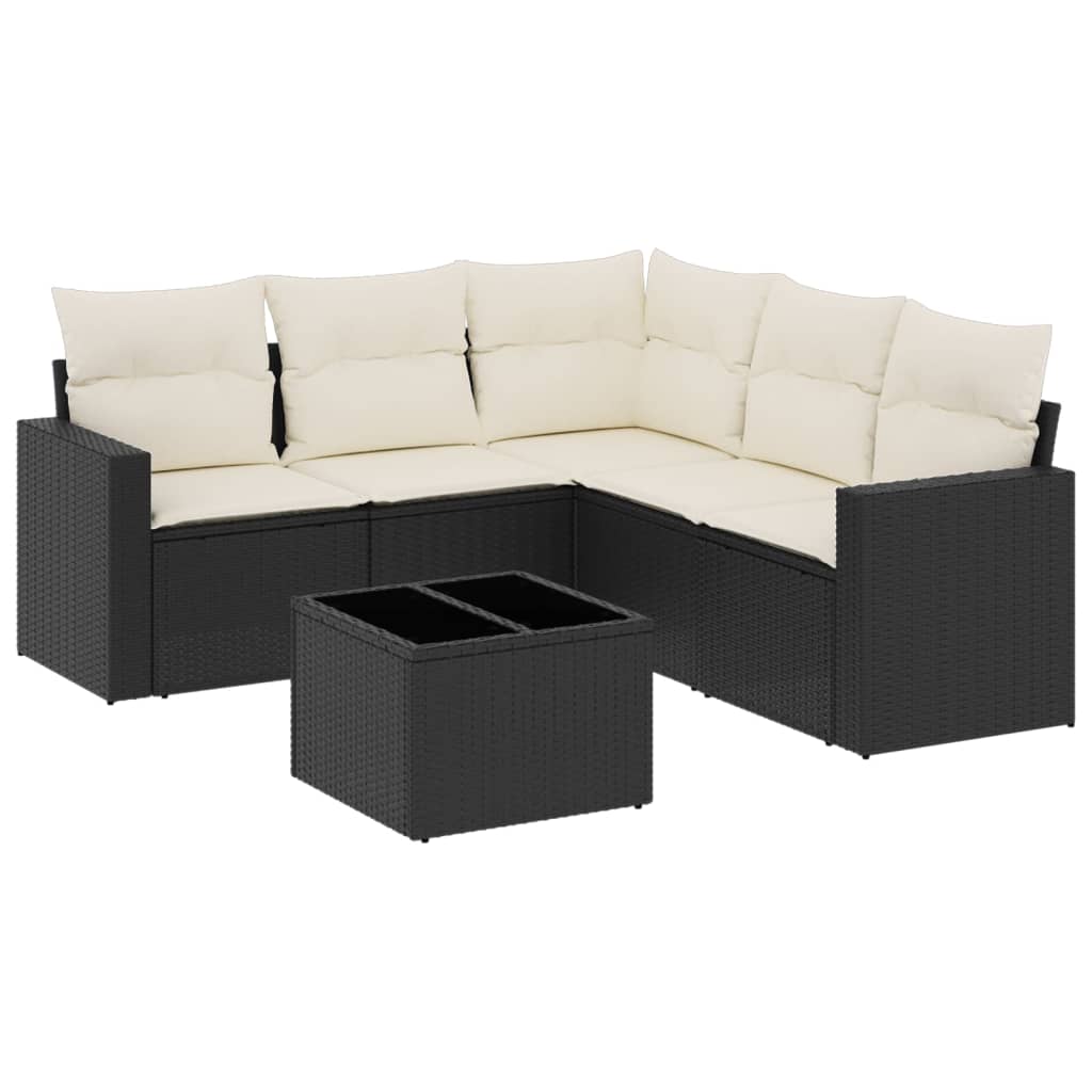 Set Divano da Giardino 6 pz con Cuscini Nero in Polyrattancod mxl 114338
