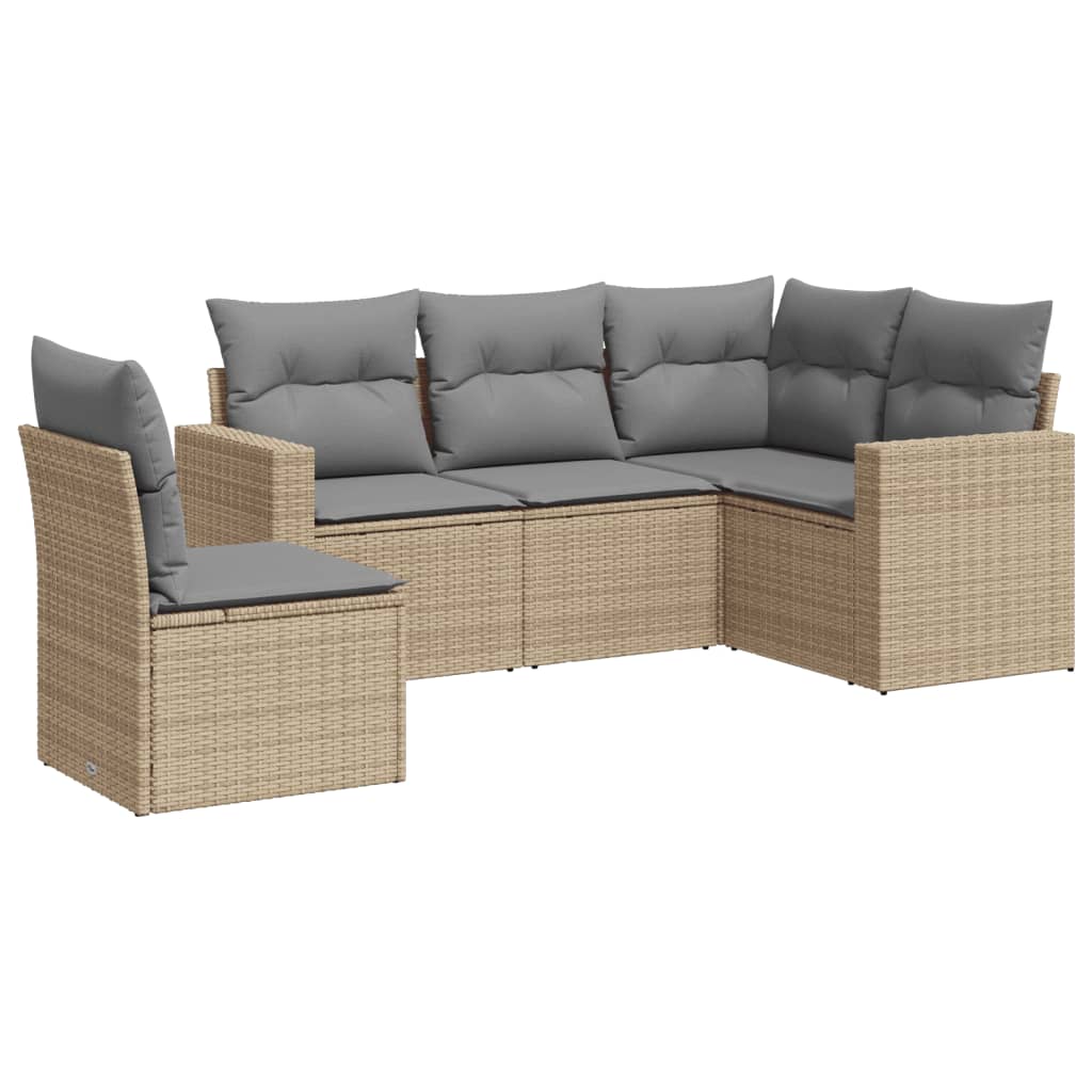 Set Divano da Giardino 5 pz con Cuscini Beige in Polyrattan 3218959