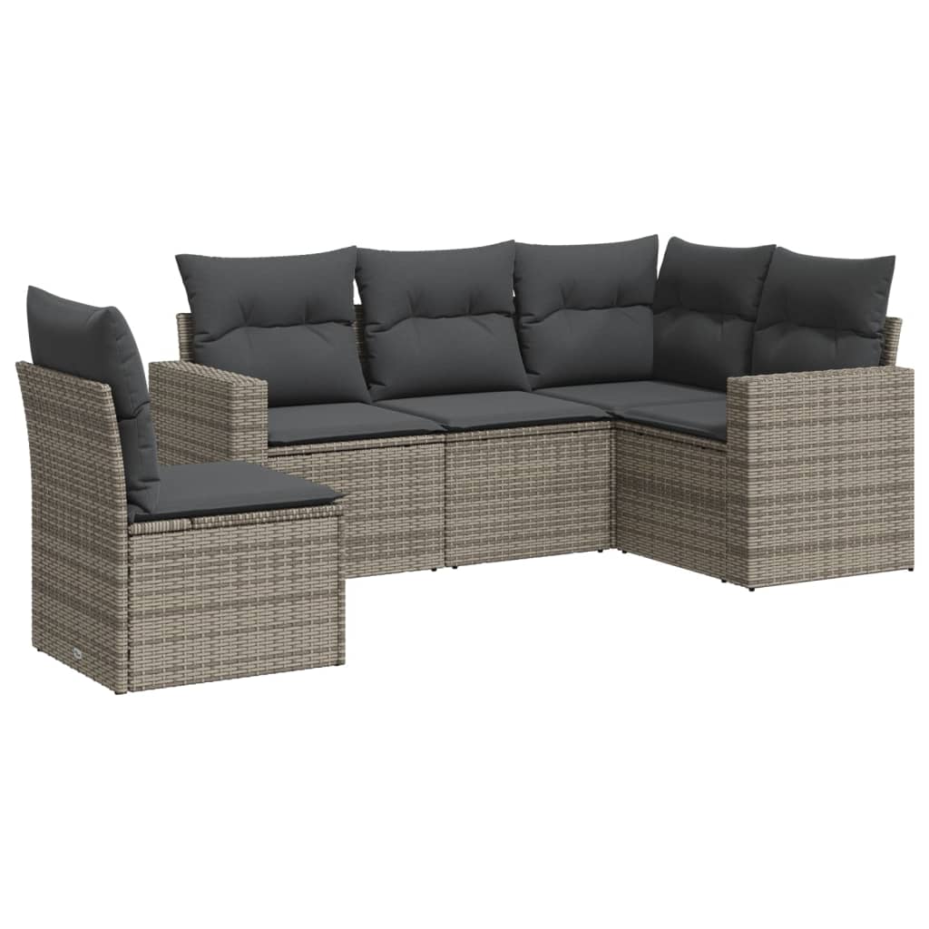 Set Divano da Giardino 5 pz con Cuscini-Sofa da Giardino-Divanetto da esterno Grigio in Polyrattan 918508