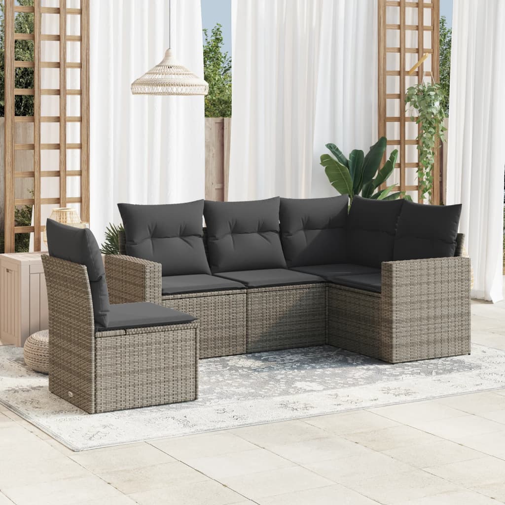 Set Divano da Giardino 5 pz con Cuscini-Sofa da Giardino-Divanetto da esterno Grigio in Polyrattan 918508