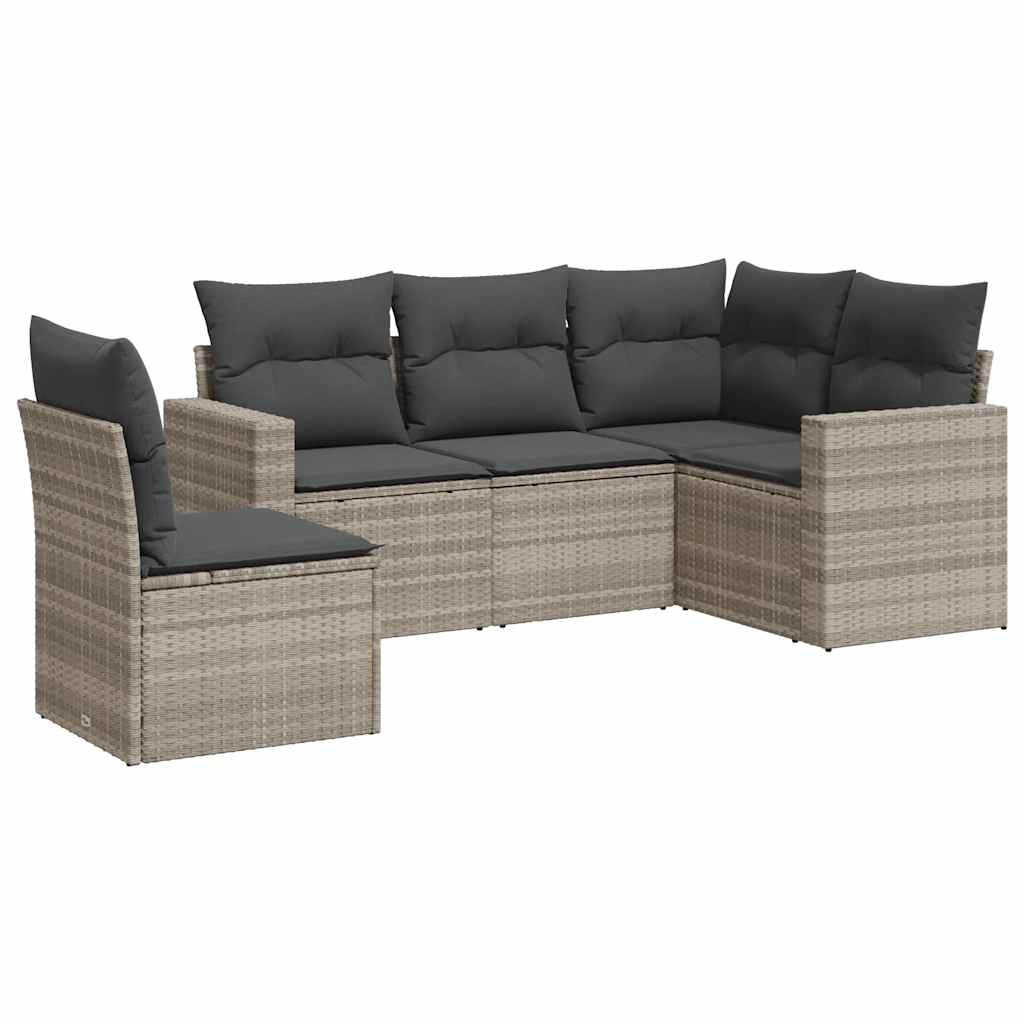 Set Divano da Giardino 5pz con Cuscini Grigio Chiaro Polyrattan 3218962