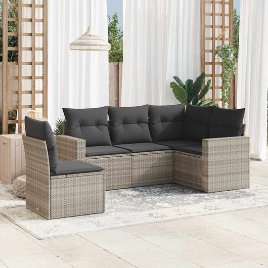 vidaXL Set Divano da Giardino 5pz con Cuscini Grigio Chiaro Polyrattan