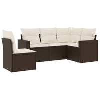 Set Divano da Giardino 5 pz con Cuscini-Sofa da Giardino-Divanetto da esterno Marrone in Polyrattan 229924