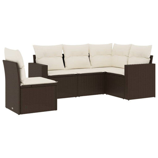 Set Divano da Giardino 5 pz con Cuscini-Sofa da Giardino-Divanetto da esterno Marrone in Polyrattan 229924