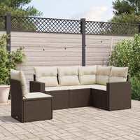 Set Divano da Giardino 5 pz con Cuscini-Sofa da Giardino-Divanetto da esterno Marrone in Polyrattan 229924