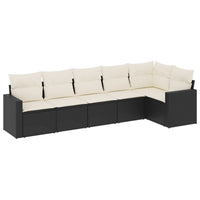 Set Divano da Giardino 6 pz con Cuscini-Sofa da Giardino-Divanetto da esterno Nero in Polyrattan 525105