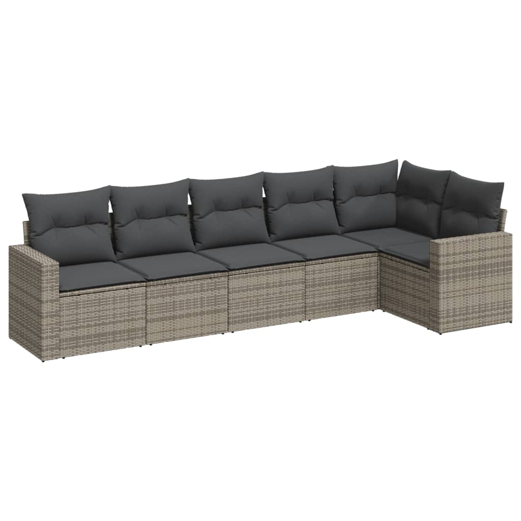 Set Divano da Giardino 6 pz con Cuscini-Sofa da Giardino-Divanetto da esterno Grigio in Polyrattan 878138