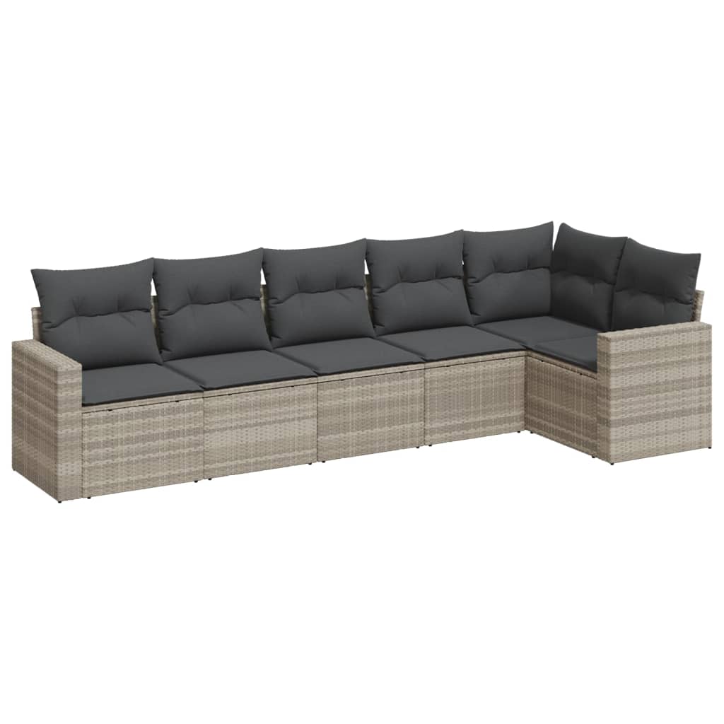 Set Divano da Giardino 6pz con Cuscini Grigio Chiaro Polyrattan
