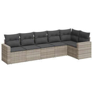 Set Divano da Giardino 6pz con Cuscini Grigio Chiaro Polyrattan