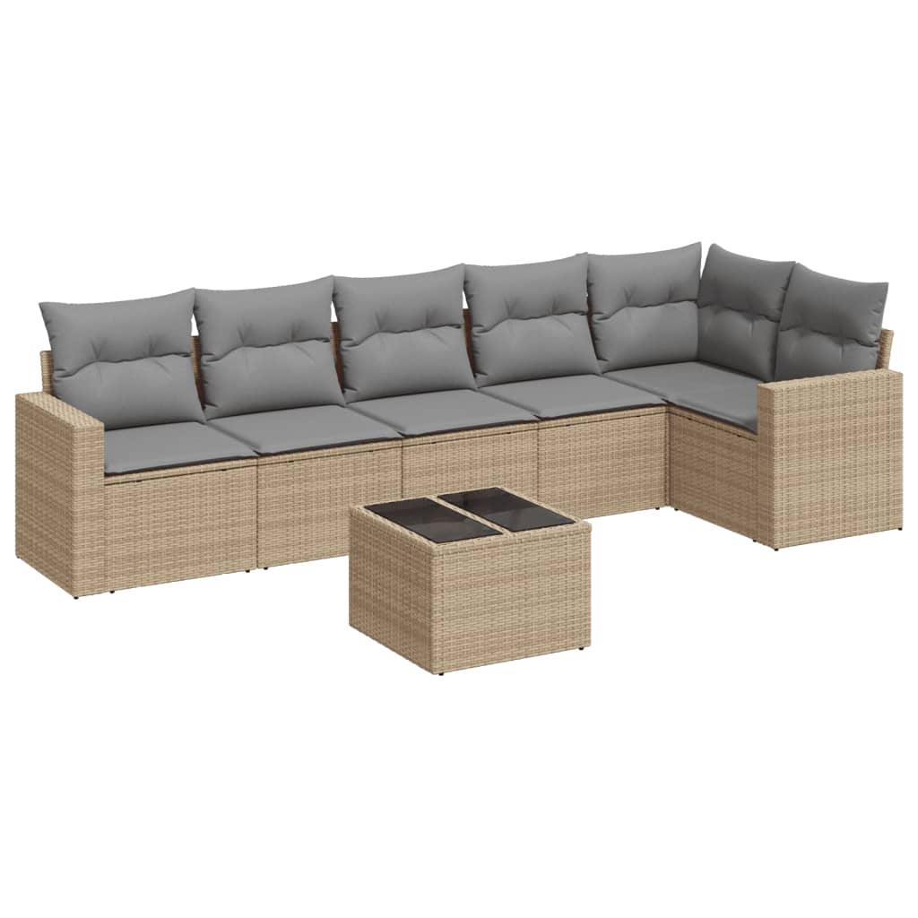 Set Divani da Giardino 7 pz con Cuscini Beige in Polyrattan