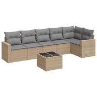 Set Divani da Giardino 7 pz con Cuscini Beige in Polyrattan