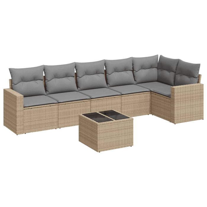 Set Divani da Giardino 7 pz con Cuscini Beige in Polyrattan