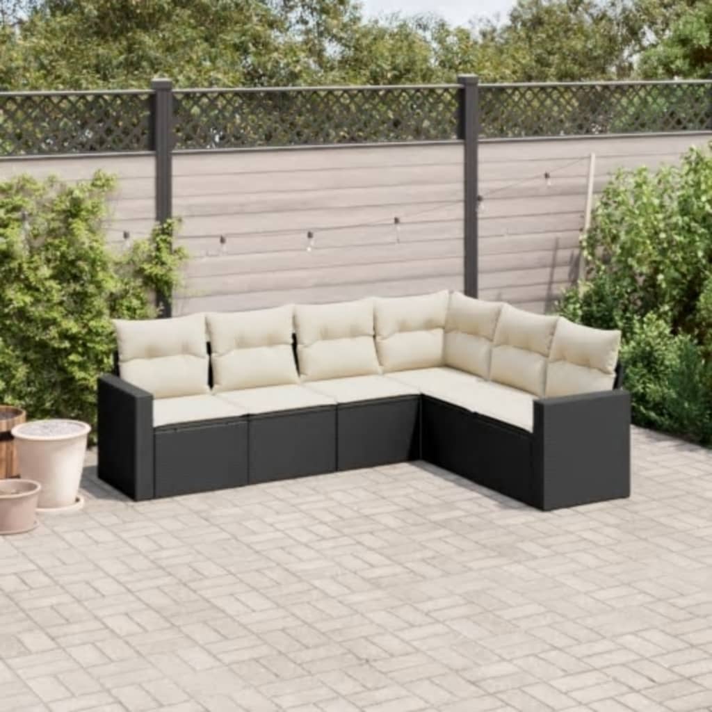 Set Divano da Giardino 6 pz con Cuscini-Sofa da Giardino-Divanetto da esterno Nero in Polyrattan 388136