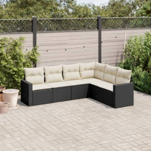 Set Divano da Giardino 6 pz con Cuscini-Sofa da Giardino-Divanetto da esterno Nero in Polyrattan 388136