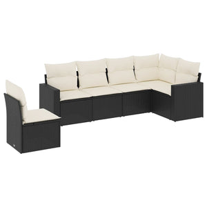 Set Divano da Giardino 6 pz con Cuscini-Sofa da Giardino-Divanetto da esterno Nero in Polyrattan 534058
