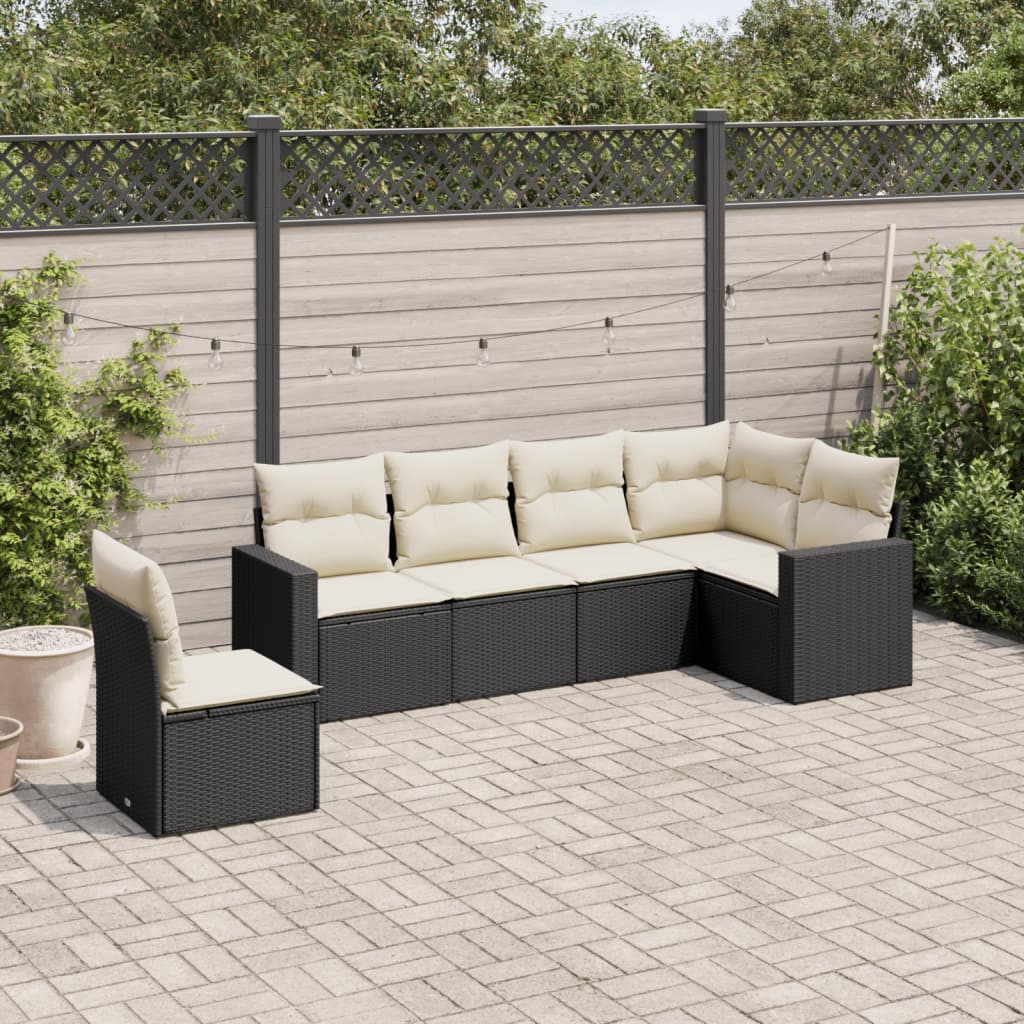 Set Divano da Giardino 6 pz con Cuscini-Sofa da Giardino-Divanetto da esterno Nero in Polyrattan 534058