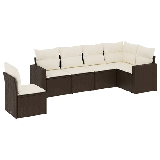 Set Divani da Giardino 6 pz con Cuscini Marrone in Polyrattan