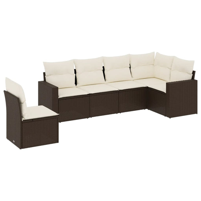Set Divani da Giardino 6 pz con Cuscini Marrone in Polyrattan
