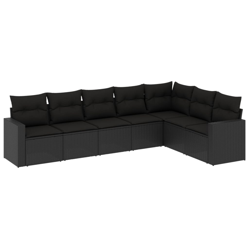 vidaXL Set Divani da Giardino con Cuscini 7pz Nero Polyrattan