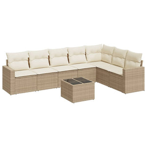 Set Divano da Giardino 8 pz con Cuscini Beige in Polyrattan 3219048