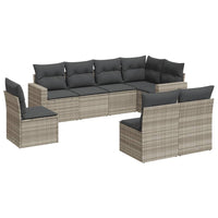 Set Divano da Giardino 8pz con Cuscini Grigio Chiaro Polyrattan
