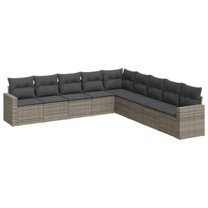 Set Divano da Giardino 9 pz con Cuscini Grigio in Polyrattan 3219080